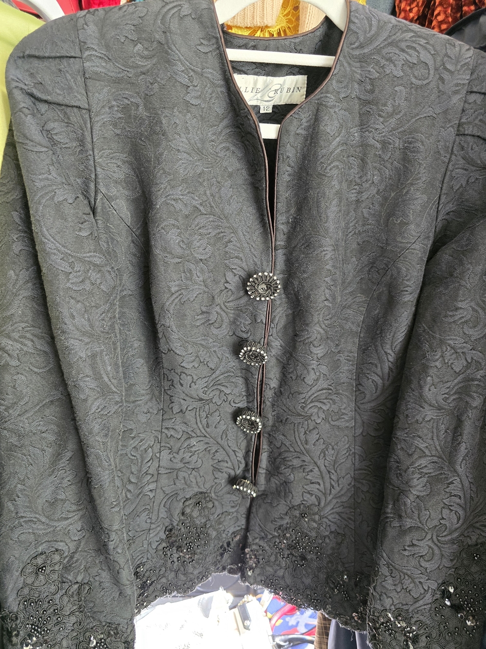 Lillie Rubin Black Embroidered Jacquard Evening Jacket